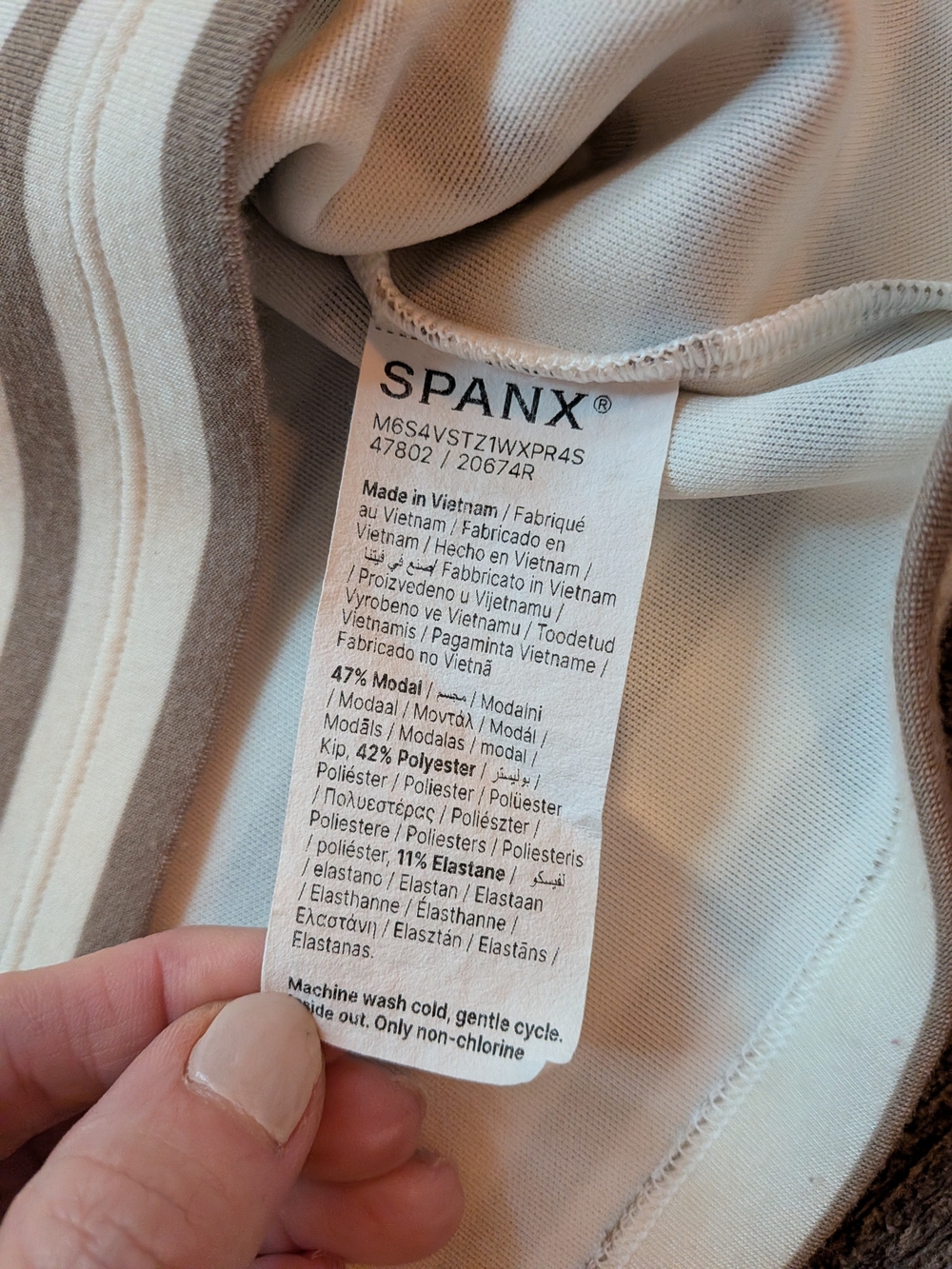 SPANX Beige and Cream Striped Long-Sleeve Boatneck Top - Picture 8 of 9